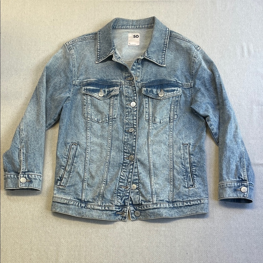 SO Light Wash Denim Jacket Women’s Medium Y2K Casual Oversized